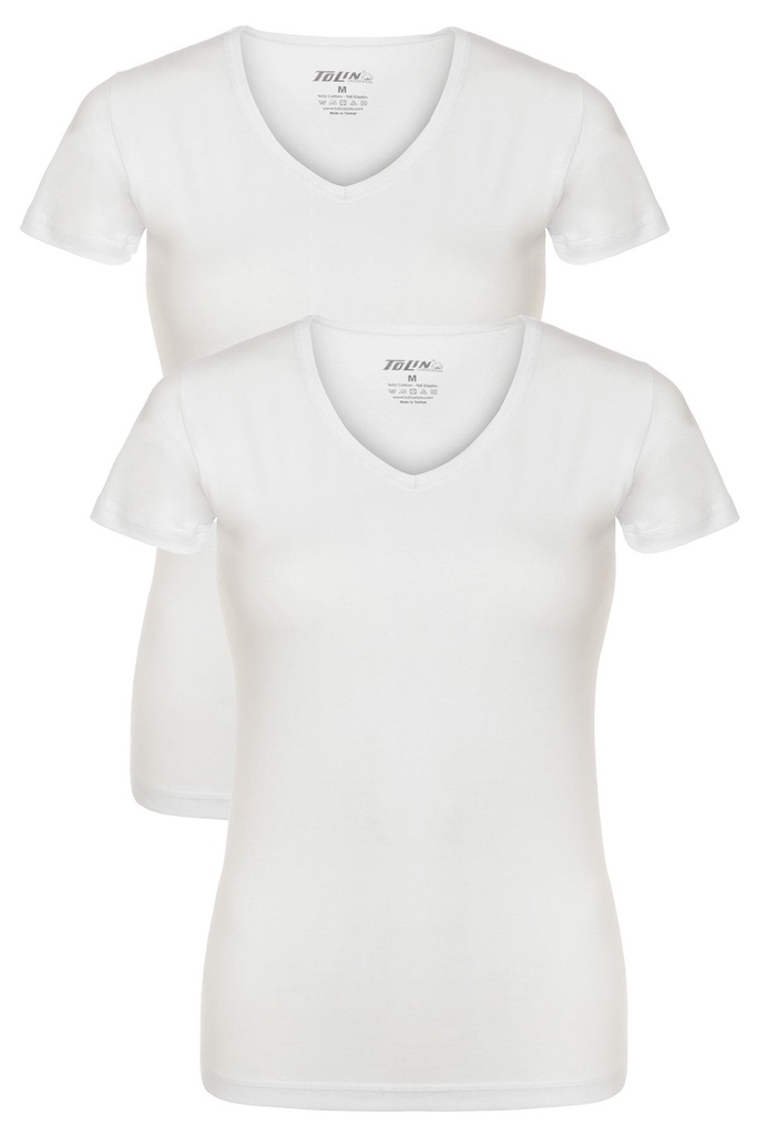 Women's V-Neck T-shirt, Cotton-Elastane Blend 2-pack - 3227