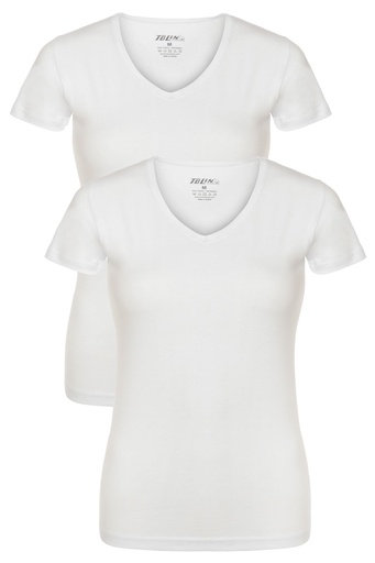 [TOLIN3227.02 BEYAZ S] Women's V-Neck T-shirt, Cotton-Elastane Blend 2-pack - 3227 (WHITE, S)