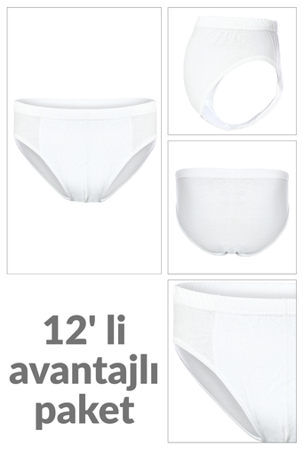[TOLIN0213.12 BEYAZ S] Men's Briefs, 100% Cotton 12-pack (WHITE, S)